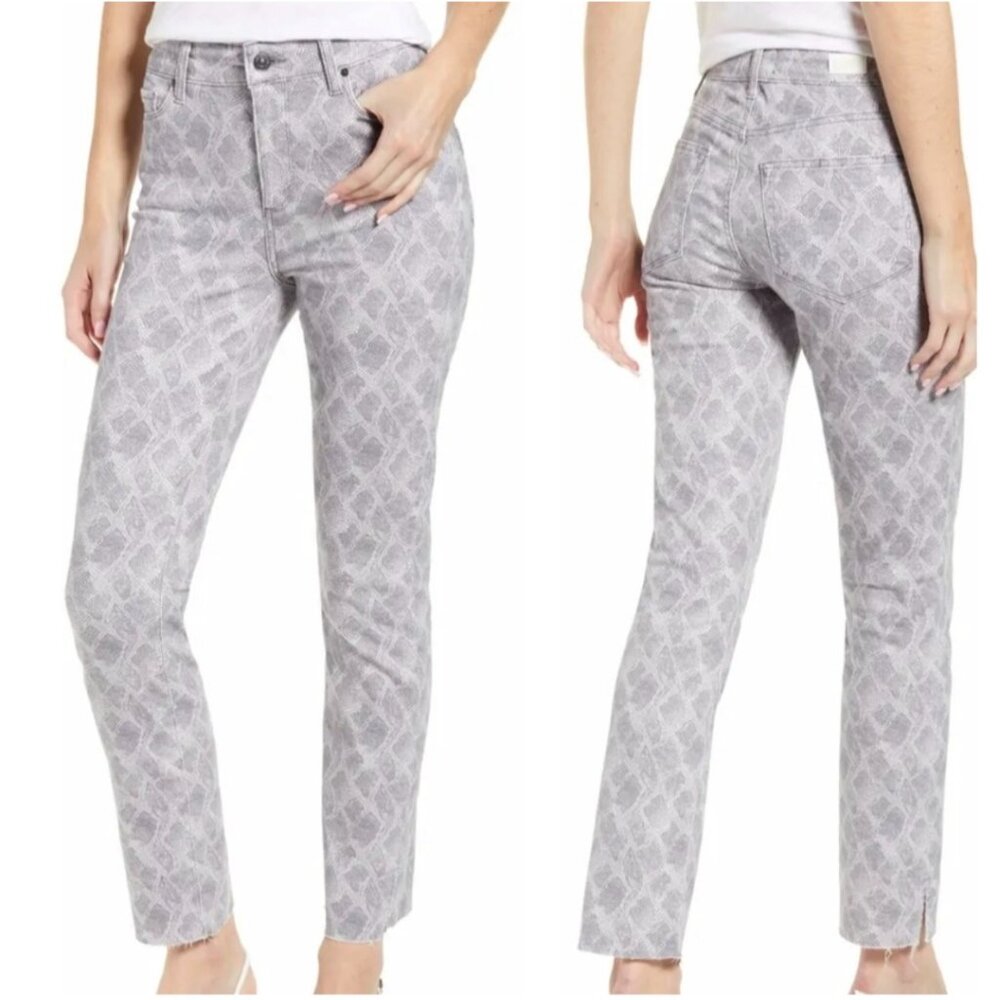 Paige Hoxton Slim Snake Print Pants Womens 30 Gray High Rise Straigh Leg Western
